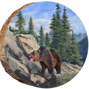 DAB104 – Brown Bear Roaring in a Rocky Landscape