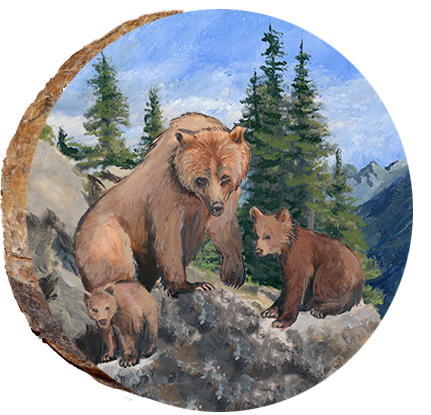 Bear and Cubs on the Rocks