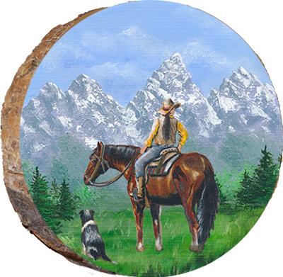 Cowgirl with her Dog and Horse in Wyoming