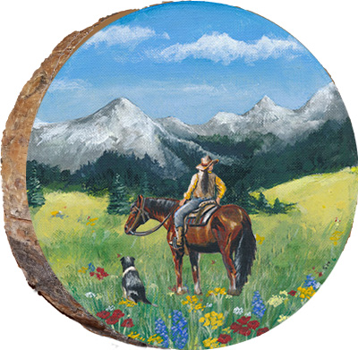 Cowgirl with her dog and horse