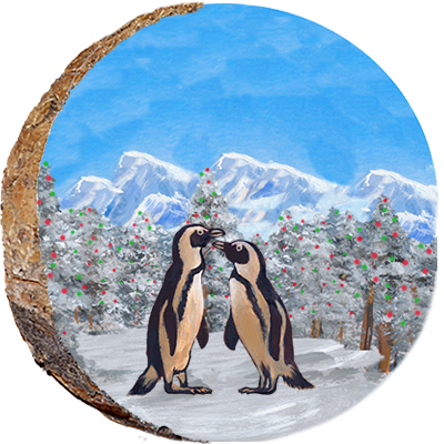 Christmas Penguins in Christmas Forest