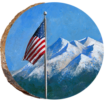 American Flag with Mountains in the Background