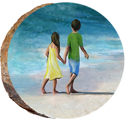 Boy & Girl Walking on Beach