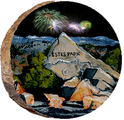 Fourth of July Fireworks Over Estes Park Sign