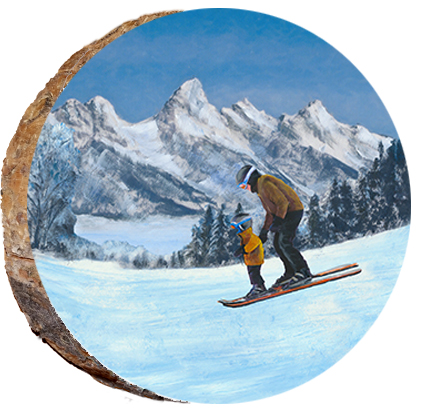 Big and Little Skiers in the Mountains