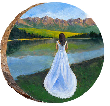 Bride Reflecting in the Mountains