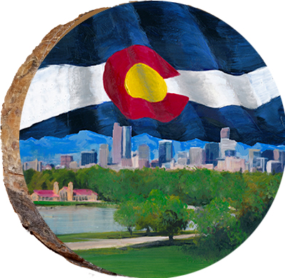 Denver Skyline with Colorado Flag